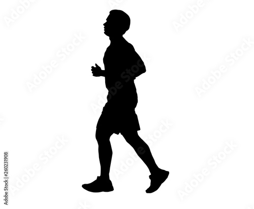 silhouette men run exercise for Health At area Stadium Outdoors on white background with clipping path.