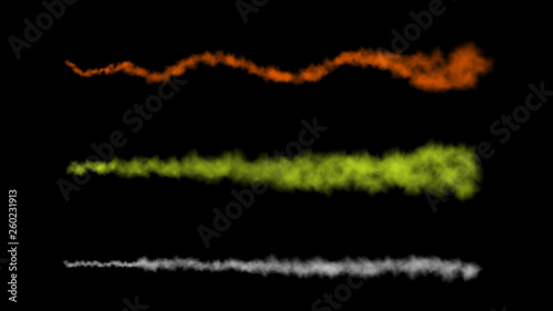 Stream of smoke set. Isolated on black background. Vector.