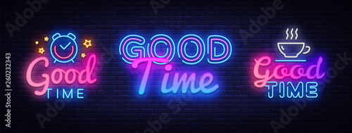 Good Time collection neon signs vector. Good Times design template concept. Neon banner background design, night symbol, modern trend design. Vectro Illustration