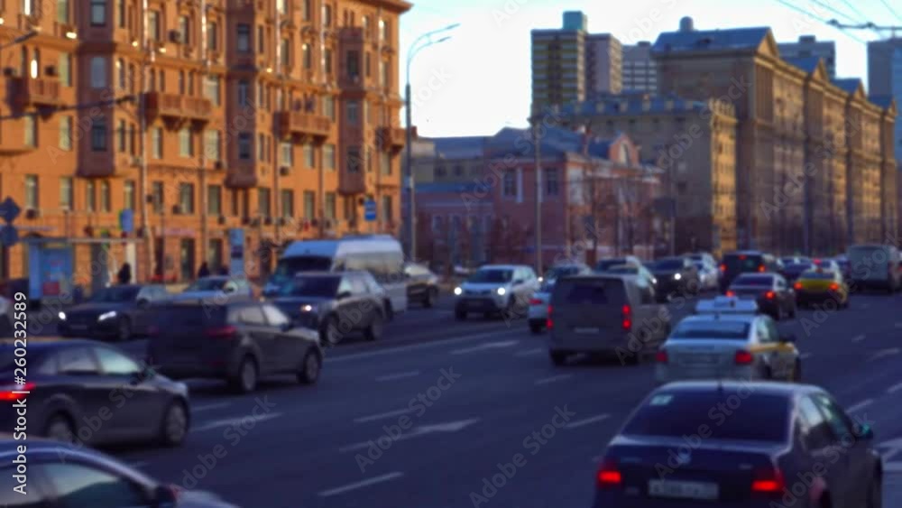 Time lapse. Heavy traffic on the road. fast playback. defocusing, blurred. Ultra HD stock footage