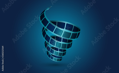 Spiral film strip roll cinema. Banner or flyer background with place for your text. Art design reel cinema filmstrip template for poster, brochure, tickets, leaflet.Movie time and entertainment concep