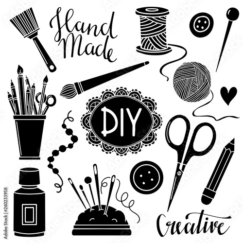 Arts and crafts sewing, painting supplies, tools