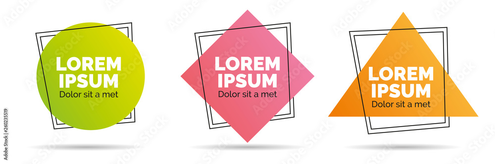 Set of modern abstract vector banners. Geometric shapes of different colors with black outline design - Vector