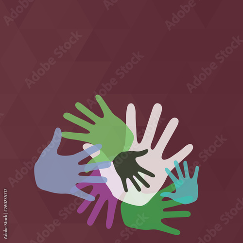 Color Hand Marks of Different Sizes Overlapping for Teamwork and Creativity Copy Space design Empty template text for Ad, promotion, poster, flyer, web banner, article