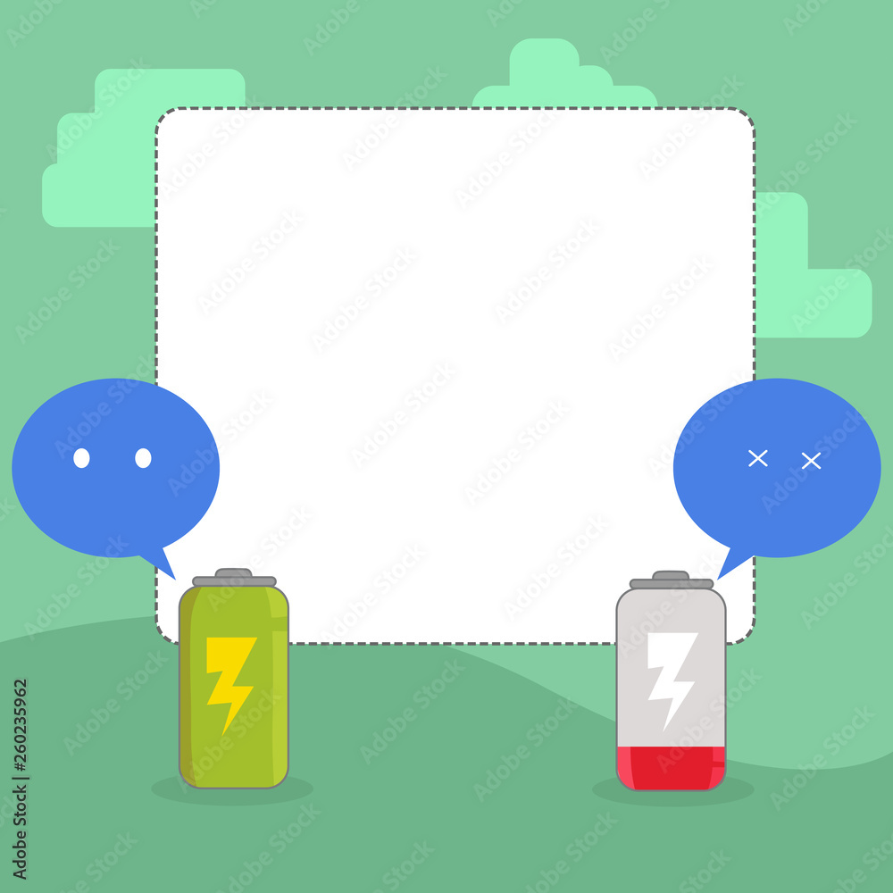 Fully Charged and Discharged Battery with Two Colorful Emoji Speech Bubble Design business Empty template isolated Minimalist graphic layout template for advertising Fully Charged and Discharged Battery with Two Colorful Emoji Speech Bubble Design business Empty template isolated Minimalist graphic layout template for advertising
