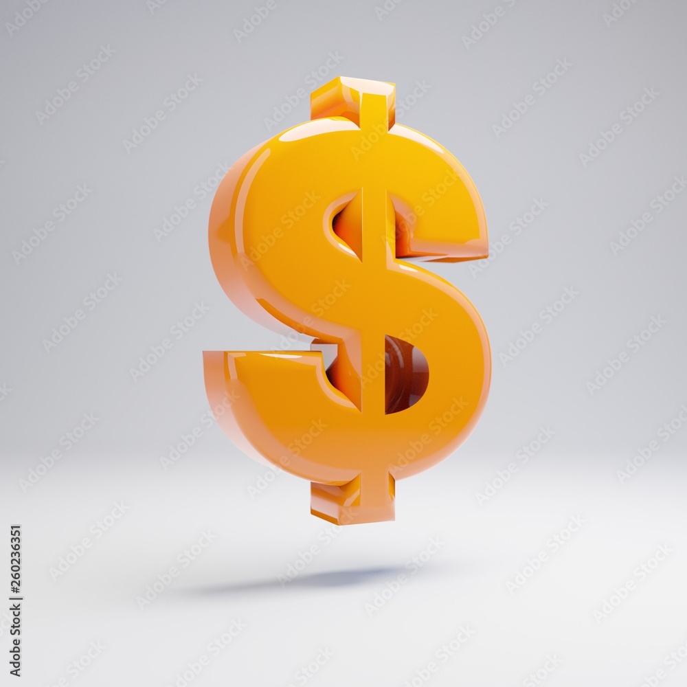 Volumetric glossy hot orange dollar symbol isolated on white background. Volumetric glossy hot orange dollar symbol isolated on white background.