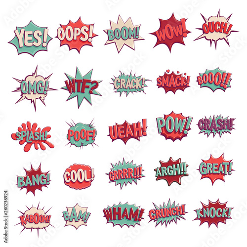 Comic sound effects in retro pop art vector style. Sound bubble speech with  word and comic cartoon expression sounds isolated on white background  illustration Stock Vector | Adobe Stock