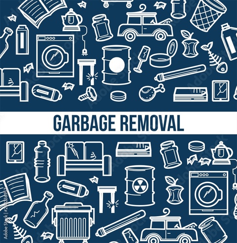 Garbage removal seamless outline pattern broken appliances and litter