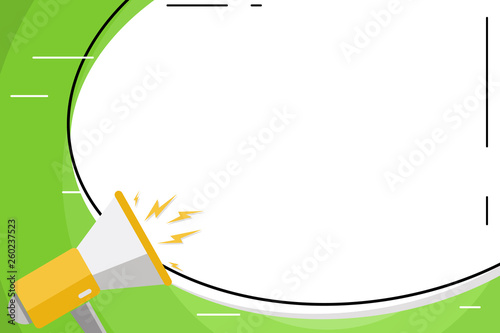 Blank White Huge Oval Shape Sticker and Megaphone Shouting with Volume Icon Business concept Empty template copy space isolated Posters coupons promotional material