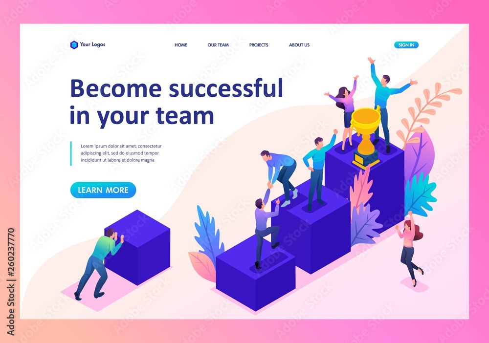 Isometric Bright Successful Young Team