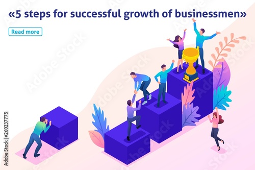 Isometric Bright Successful Young Team