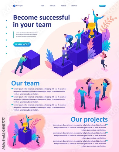 Isometric Bright Successful Young Team