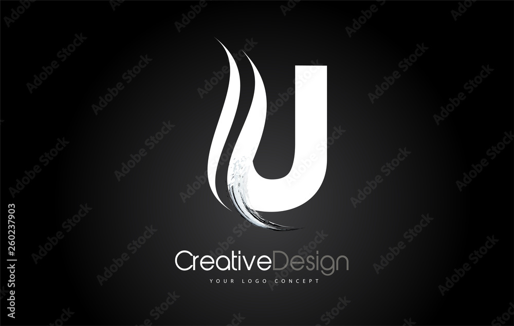 U Letter Design Brush Paint Stroke on Black Background U Letter Design Brush Paint Stroke on Black Background