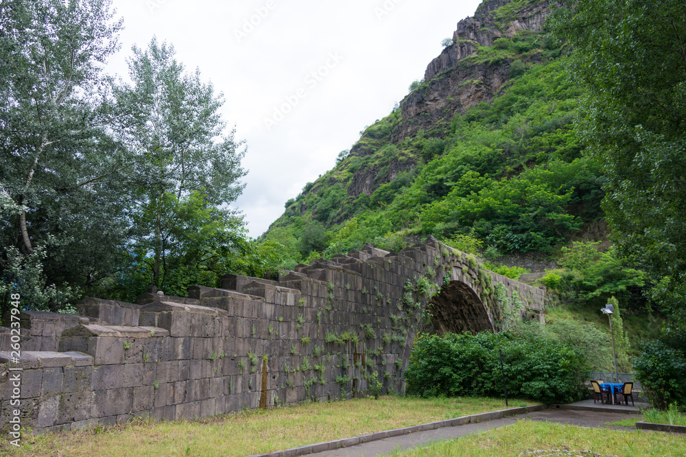 Alaverdi, Armenia - Jun 12 2018- Sanahin Bridge. It is build by AD 1195. a famous Historic site in Alaverdi, Lori, Armenia.