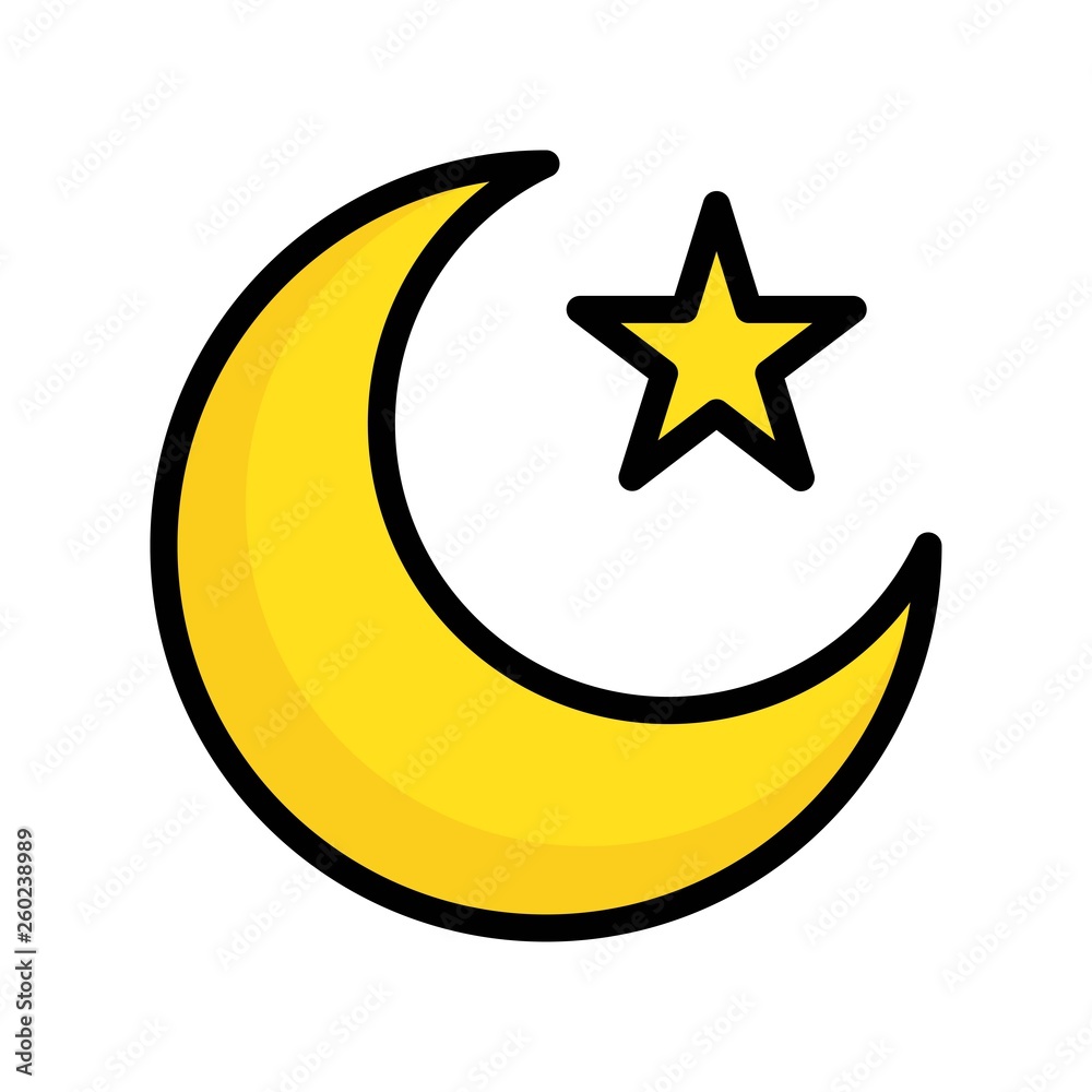 Star and crescent vector illustration, Ramadan related filled icon