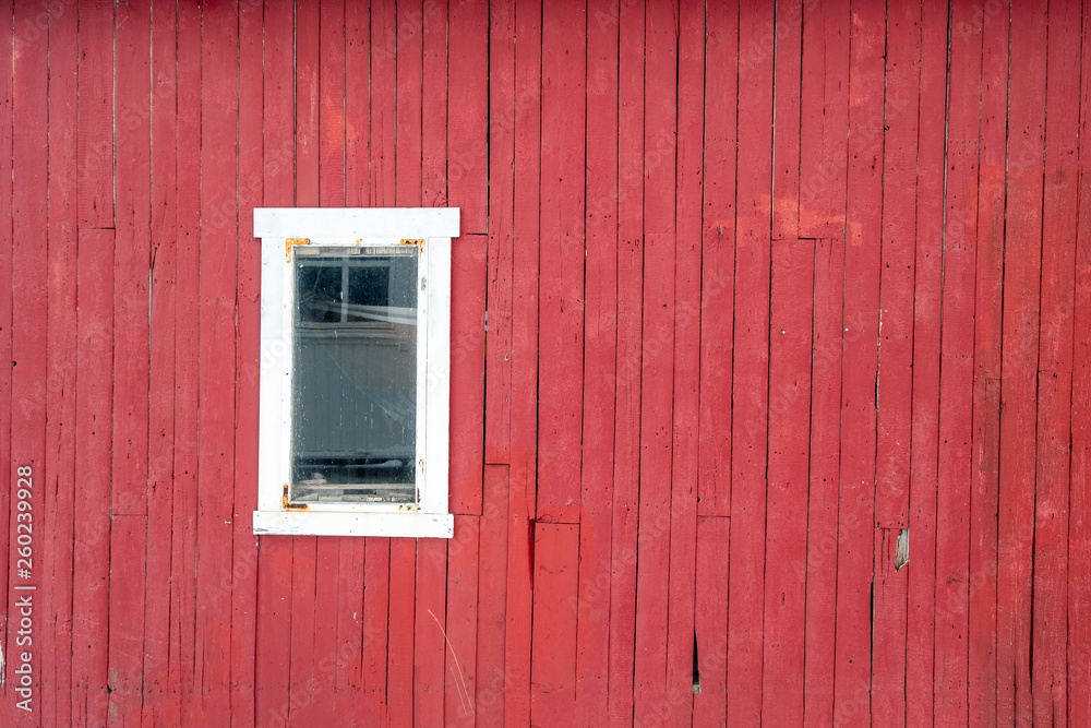 White window on rough decay red wall White window on rough decay red wall