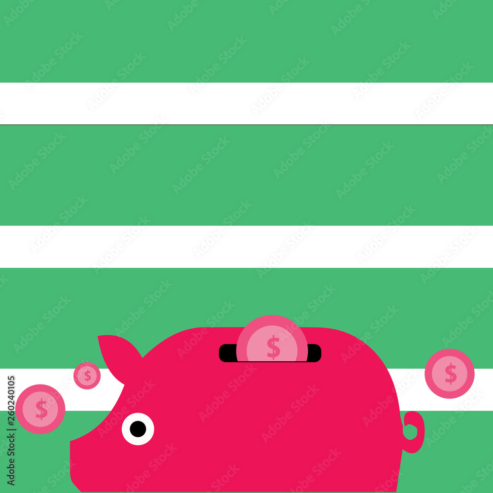 Colorful Piggy Money Bank and Coins with Dollar Currency Sign in the Slit Design business Empty copy space text for Ad website promotion isolated Banner template. Colorful Piggy Money Bank and Coins with Dollar Currency Sign in the Slit Design business Empty copy space text for Ad website promotion isolated Banner template.