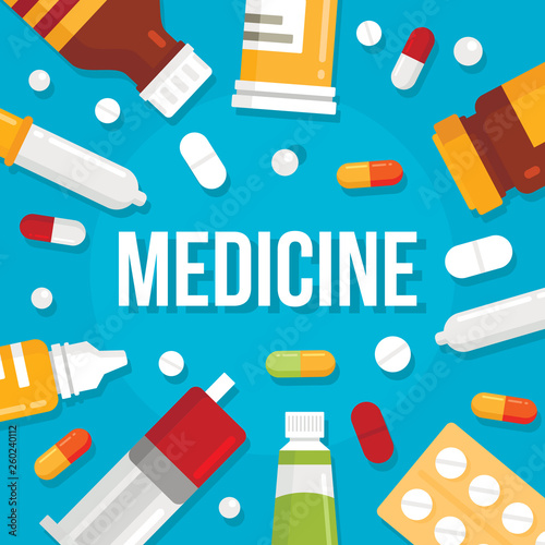 Vector pharmacy or medicines background flat illustration. Concept medicine illustration with design