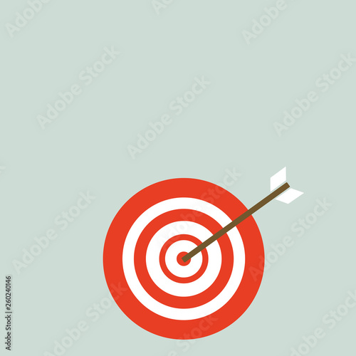 Color Dart Board in Concentric Style with Arrow Hitting the Center Bulls Eye Design business concept. Business ad for website and promotion banners. empty social media ad