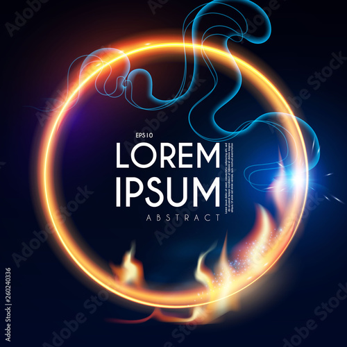 Abstract Circle Bammer with Flames. Shining Vector Space with Fog.