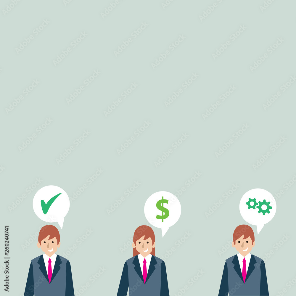 Businessmen Each has their Own Speech Bubble with Optimization Cost Icons Design business concept Empty template copy space text for Ad website isolated Businessmen Each has their Own Speech Bubble with Optimization Cost Icons Design business concept Empty template copy space text for Ad website isolated