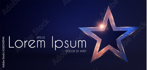 Gold Star Sign with Glitter and Light Effect. Win and Achieve. Luxury Design.