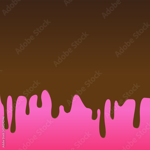 Dripping Blank Melted Glazed Chocolate Cream or Brown Paint on Pink Surface Design business concept Empty copy text for Web banners promotional material mock up template.