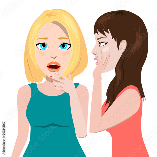 Two women gossiping.isolated on white background.