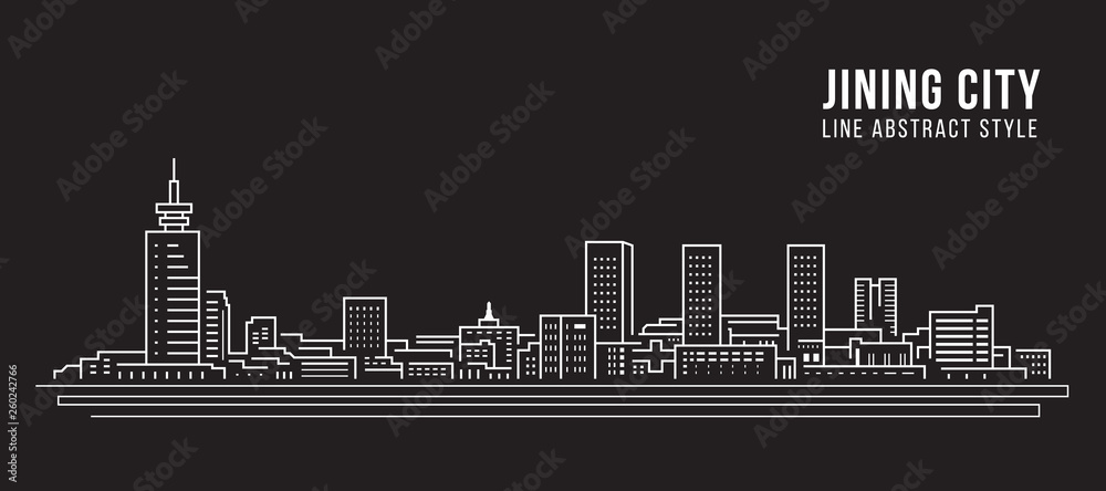 Cityscape Building Line art Vector Illustration design -  jining city