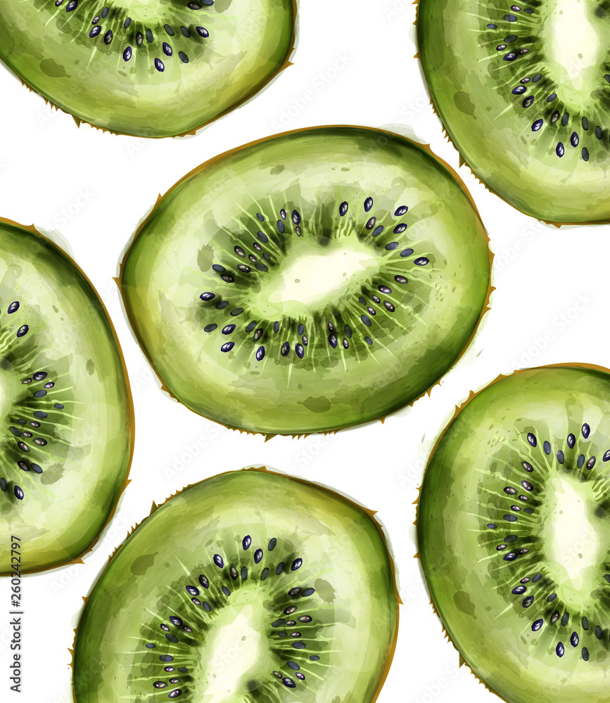 Fototapeta premium Kiwi pattern Vector watercolor. Summer fresh texture backgrounds