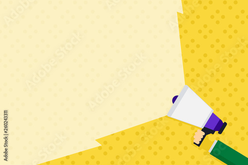 Hand Holding Megaphone with Blank Wide Beam for Extending the Volume Range Design business concept Empty copy space modern abstract background photo