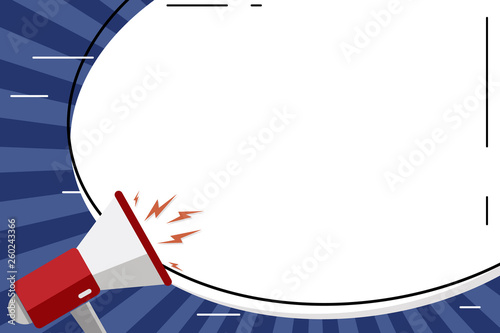 Blank White Huge Oval Shape Sticker and Megaphone Shouting with Volume Icon Design business Empty copy space text for Ad website promotion isolated Banner template
