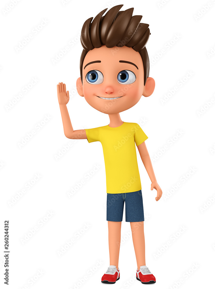Cartoon character boy overhears news on a white background. 3d rendering. Illustration for advertising.