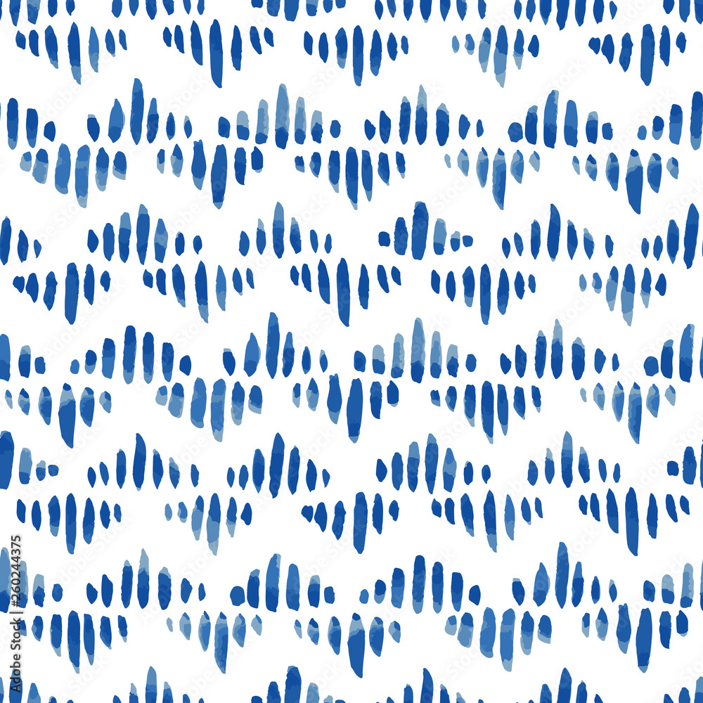 Blue dashed chevron watercolor background seamless vector pattern