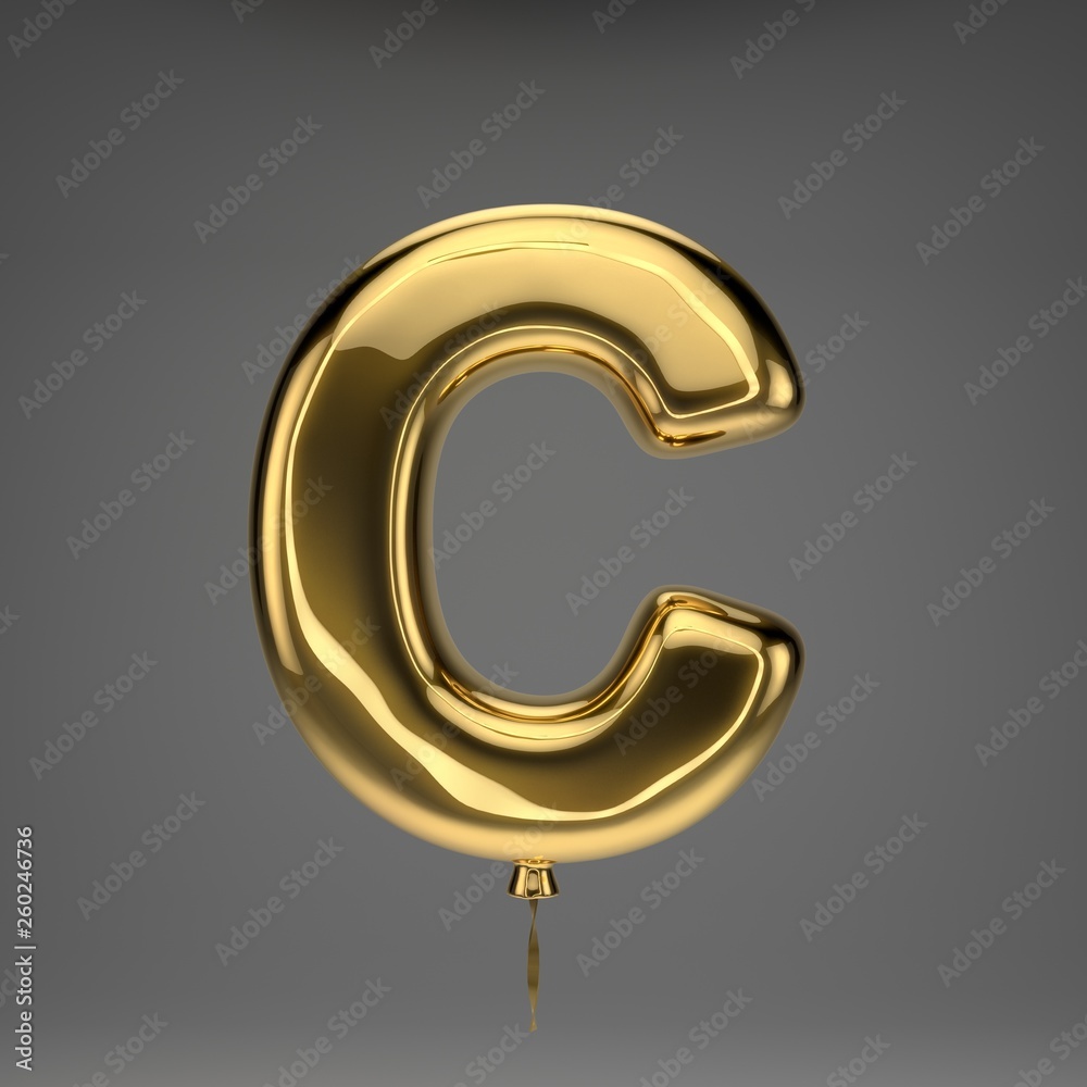 Golden glossy balloon uppercase letter C isolated on dark background Golden glossy balloon uppercase letter C isolated on dark background