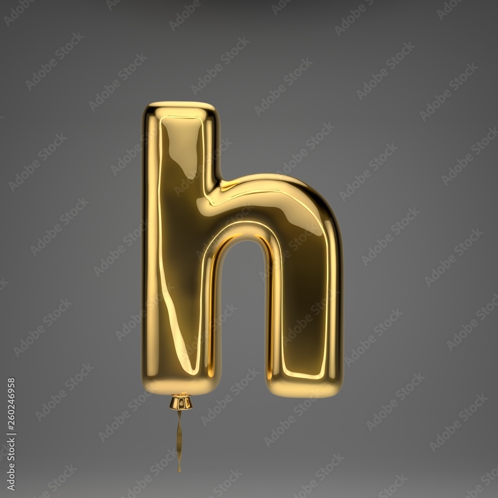 Golden glossy balloon lowercase letter H isolated on dark background Golden glossy balloon lowercase letter H isolated on dark background