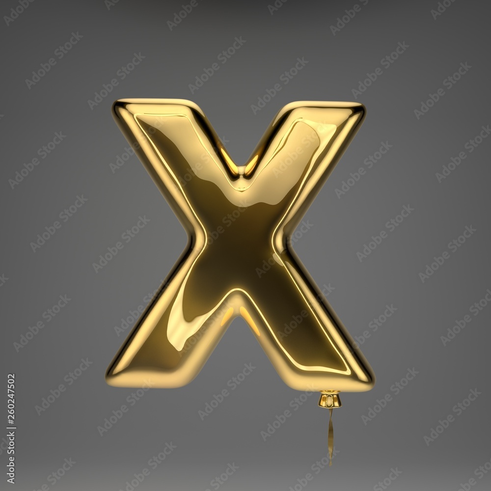 Golden glossy balloon uppercase letter X isolated on dark background Golden glossy balloon uppercase letter X isolated on dark background