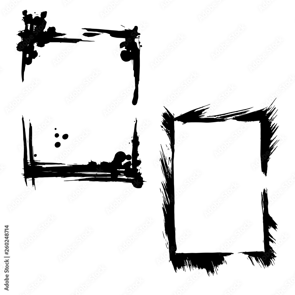 Fototapeta premium Vector Dry brush frames. Hand drawn artistic frames. Black and white engraved ink art. Frame border ornament square.