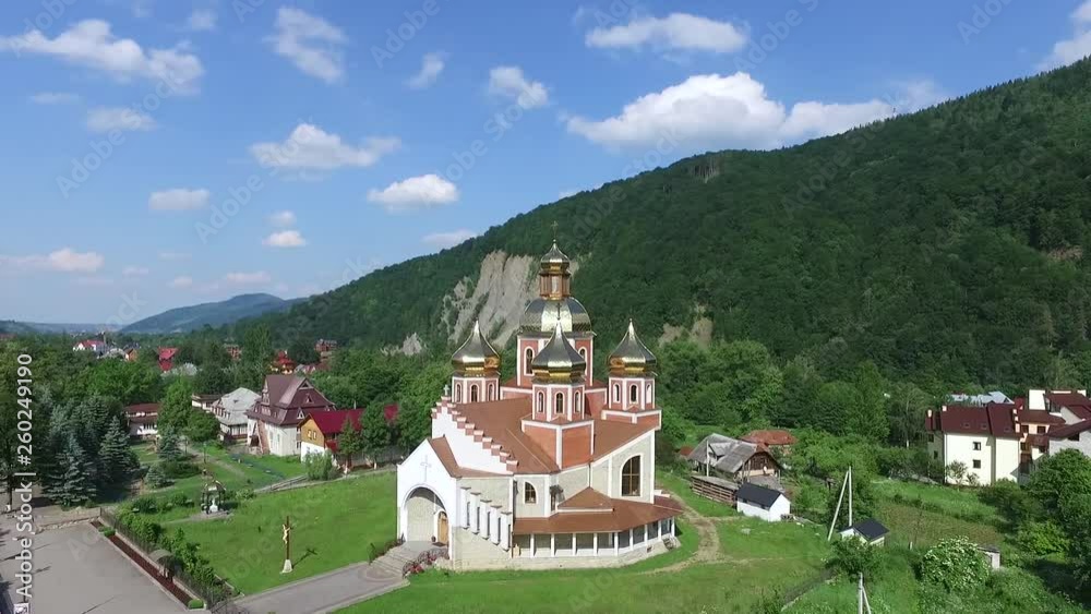 Aerial view of a small town in Carpathians, Ukraine Aerial view of a small town in Carpathians, Ukraine