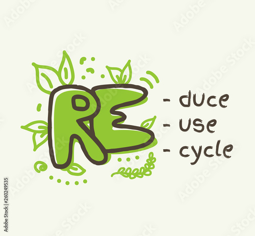 3R concept reduce, reuse , recycle lettering isolated