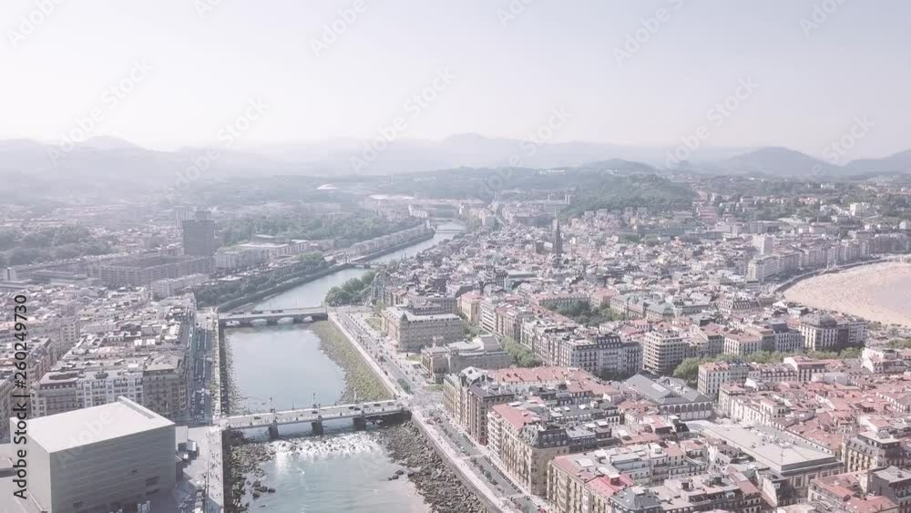 SanSebastian (Donostia) aerial flight above La Concha beach and marina SanSebastian (Donostia) aerial flight above La Concha beach and marina
