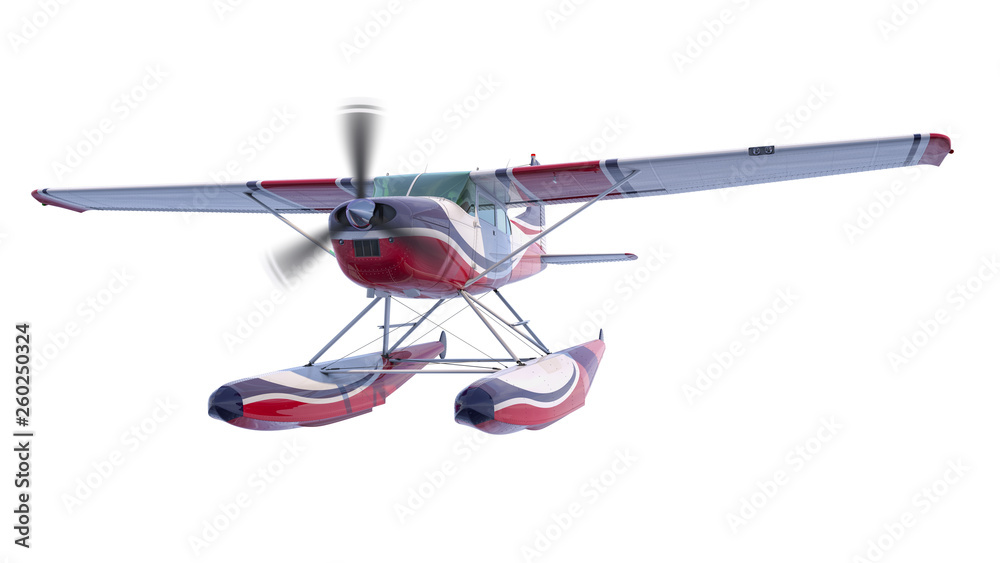 Retro seaplane illustration. 3D render. Propeller is rotating and blurred Retro seaplane illustration. 3D render. Propeller is rotating and blurred