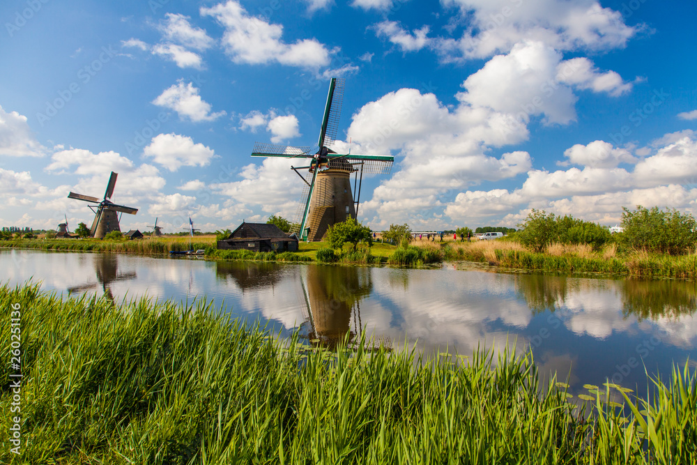 Kinderdijk Windmills reflexion in Netherlands