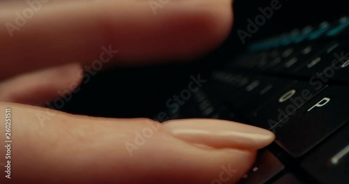 Extreme Macro of Human Hands on Keyboard. Video Record. 4K.