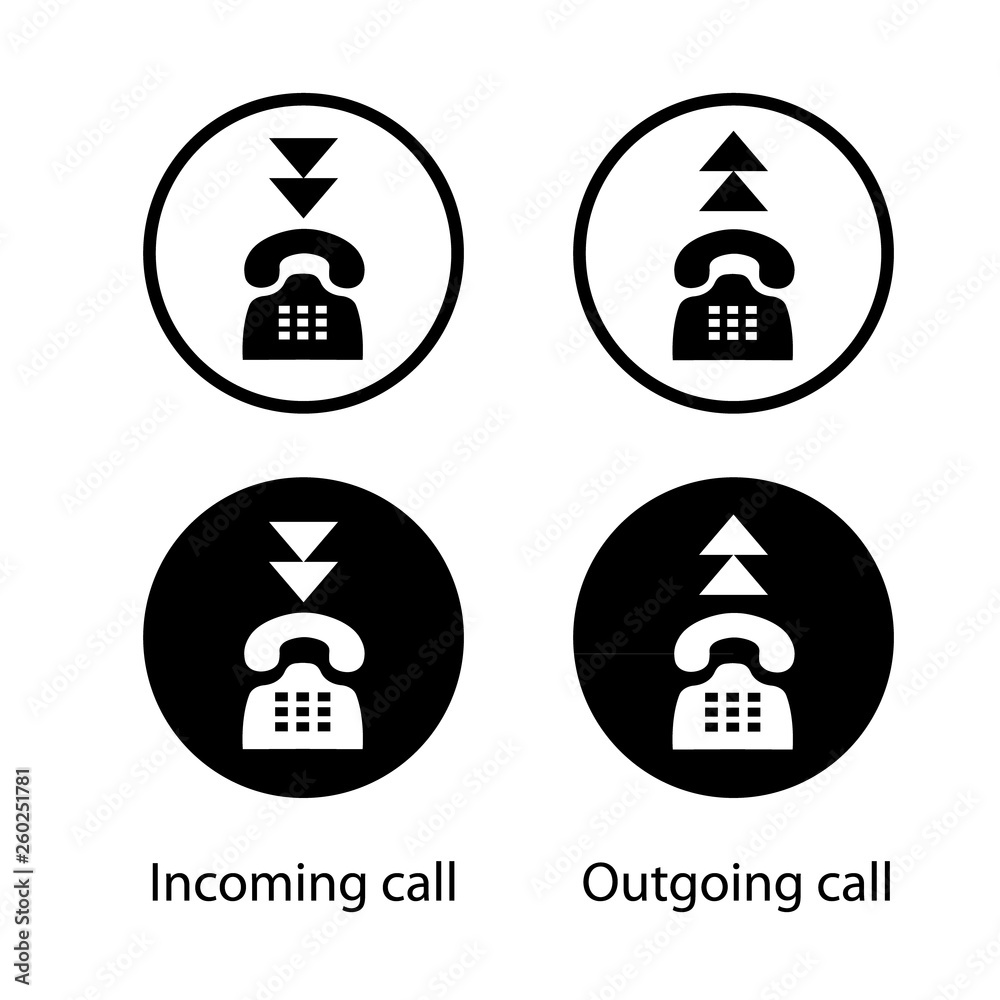 Incoming and outgoing call vector icons. Round signs for mobile concept and web design. Symbol, logo, illustration Incoming and outgoing call vector icons. Round signs for mobile concept and web design. Symbol, logo, illustration
