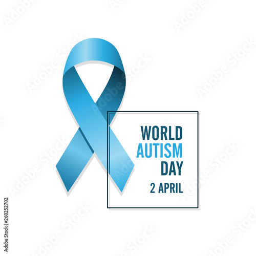 Blue autism ribbon and date. International autism awareness day. 2 april