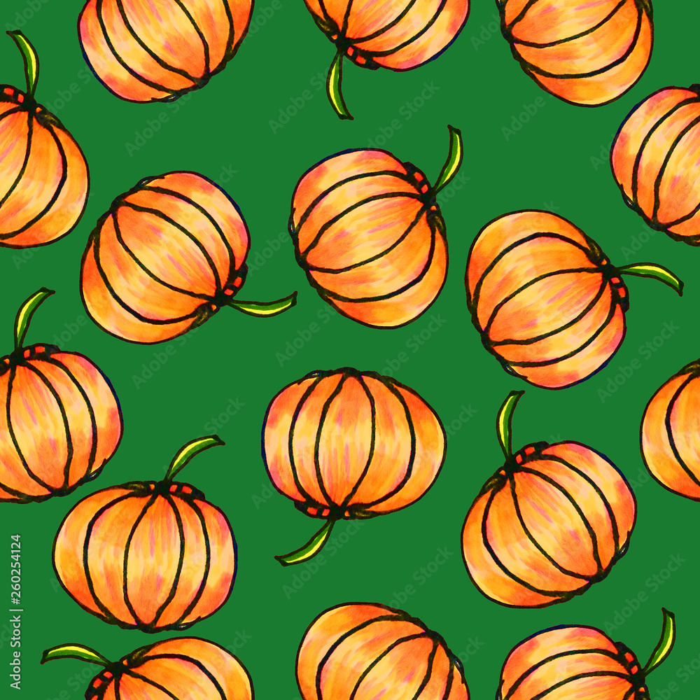 Seamless vegetable pattern. Abstract pumpkin hand drawn pattern .Print for fabrics and other surfaces.