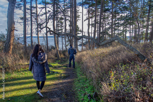Hiking coastal trails on a cold sunny day