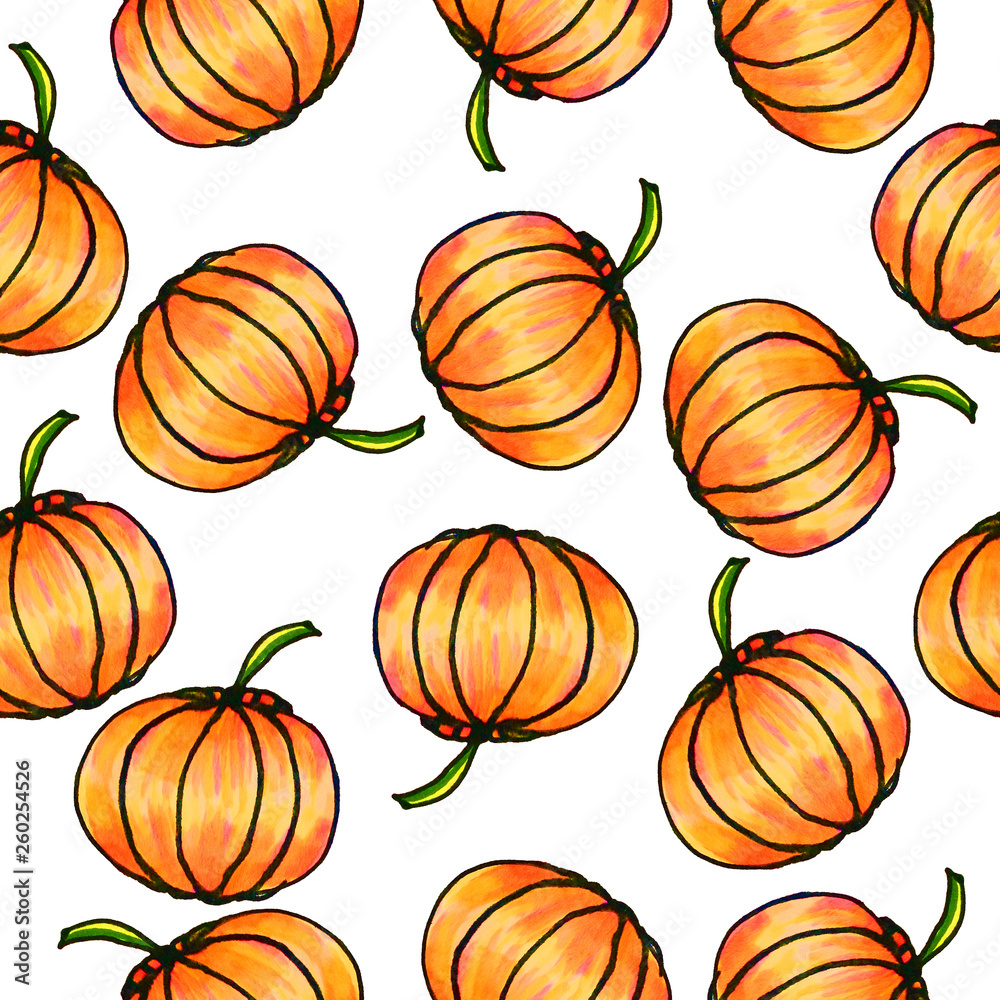 Seamless vegetable pattern. Abstract pumpkin hand drawn pattern .Print for fabrics and other surfaces.