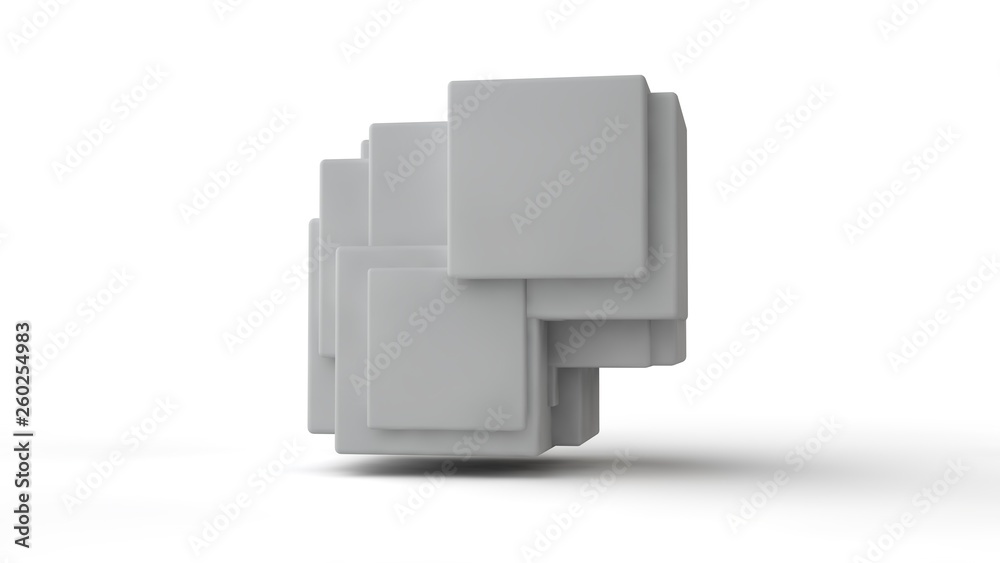 3D rendering of geometric shapes in space on white isolated background. 3D cubes in the group, compatible and fused, hang in the space above the white surface. Abstraction. 3D rendering of geometric shapes in space on white isolated background. 3D cubes in the group, compatible and fused, hang in the space above the white surface. Abstraction.